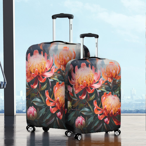 Australia Waratah Luggage Cover - Waratah Oil Painting Abstract Ver2 Luggage Cover