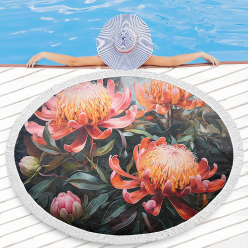 Australia Waratah Beach Blanket - Waratah Oil Painting Abstract Ver2 Beach Blanket
