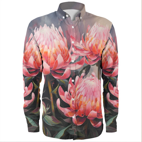 Australia Waratah Long Sleeve Shirts - Waratah Oil Painting Abstract Ver3 Long Sleeve Shirts