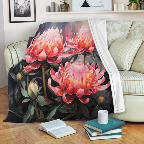 Australia Waratah Blanket - Waratah Oil Painting Abstract Ver3 Blanket Australia Waratah Blanket - Waratah Oil Painting Abstract Ver3 Blanket