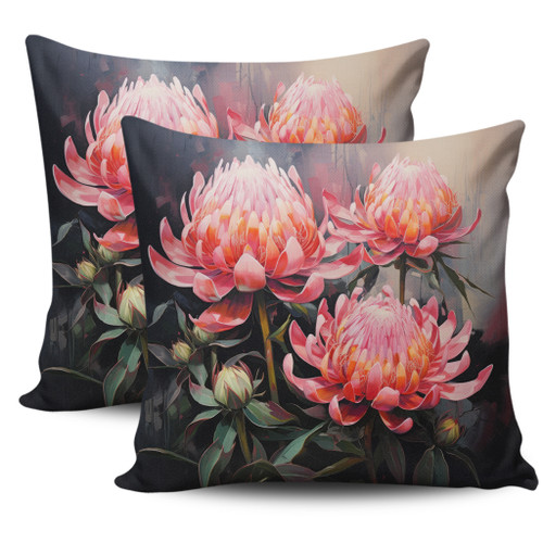 Australia Waratah Pillow Covers - Waratah Oil Painting Abstract Ver3 Pillow Covers