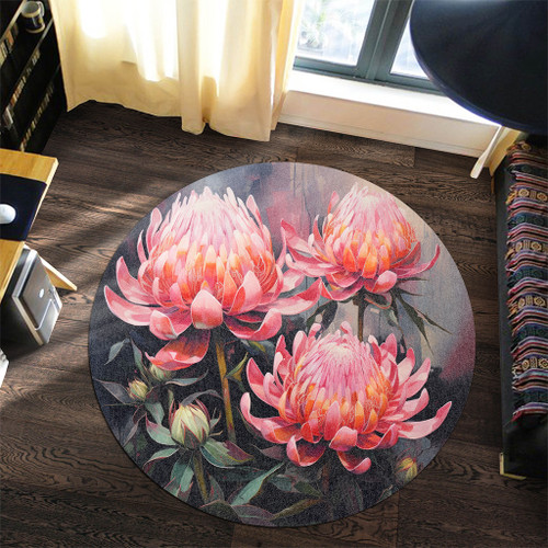 Australia Waratah Round Rug - Waratah Oil Painting Abstract Ver3 Round Rug Australia Waratah Round Rug - Waratah Oil Painting Abstract Ver3 Round Rug