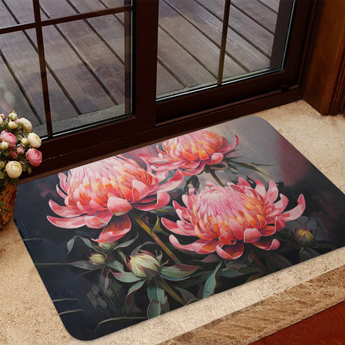 Australia Waratah Door Mat - Waratah Oil Painting Abstract Ver3 Door Mat