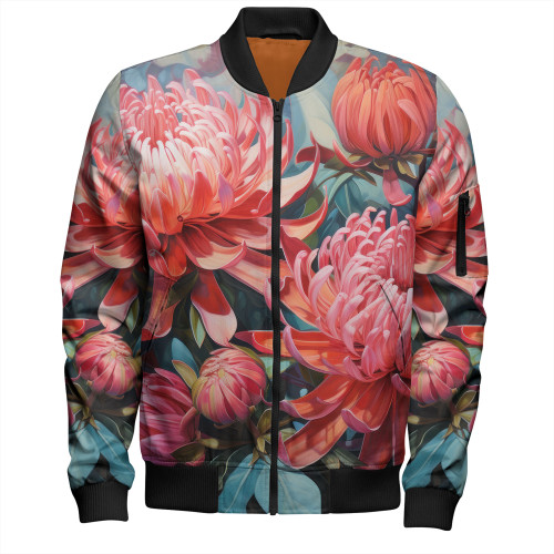 Australia Waratah Bomber Jacket - Waratah Oil Painting Abstract Ver4 Bomber Jacket