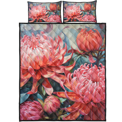 Australia Waratah Quilt Bed Set - Waratah Oil Painting Abstract Ver4 Quilt Bed Set Australia Waratah Quilt Bed Set - Waratah Oil Painting Abstract Ver4 Quilt Bed Set