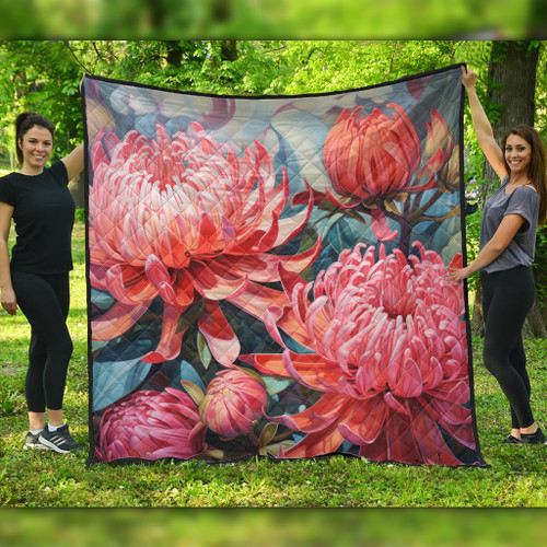 Australia Waratah Quilt - Waratah Oil Painting Abstract Ver4 Quilt