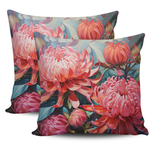 Australia Waratah Pillow Covers - Waratah Oil Painting Abstract Ver4 Pillow Covers