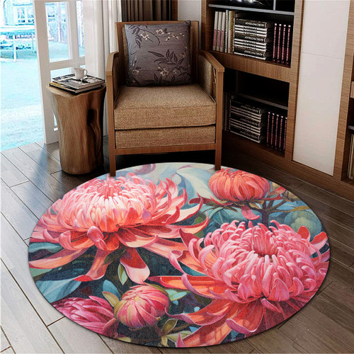 Australia Waratah Round Rug - Waratah Oil Painting Abstract Ver4 Round Rug Australia Waratah Round Rug - Waratah Oil Painting Abstract Ver4 Round Rug