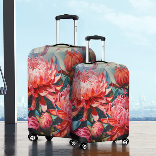 Australia Waratah Luggage Cover - Waratah Oil Painting Abstract Ver4 Luggage Cover