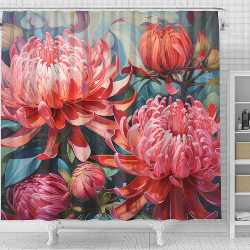 Australia Waratah Shower Curtain - Waratah Oil Painting Abstract Ver4 Shower Curtain