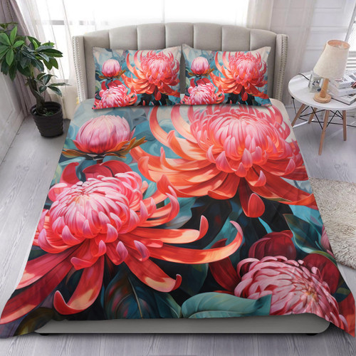 Australia Waratah Bedding Set - Waratah Oil Painting Abstract Ver5 Bedding Set