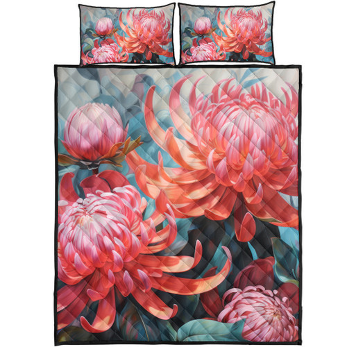 Australia Waratah Quilt Bed Set - Waratah Oil Painting Abstract Ver5 Quilt Bed Set Australia Waratah Quilt Bed Set - Waratah Oil Painting Abstract Ver5 Quilt Bed Set