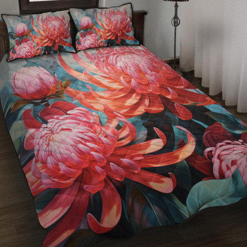 Australia Waratah Quilt Bed Set - Waratah Oil Painting Abstract Ver5 Quilt Bed Set