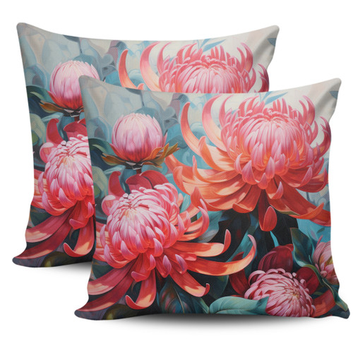 Australia Waratah Pillow Covers - Waratah Oil Painting Abstract Ver5 Pillow Covers