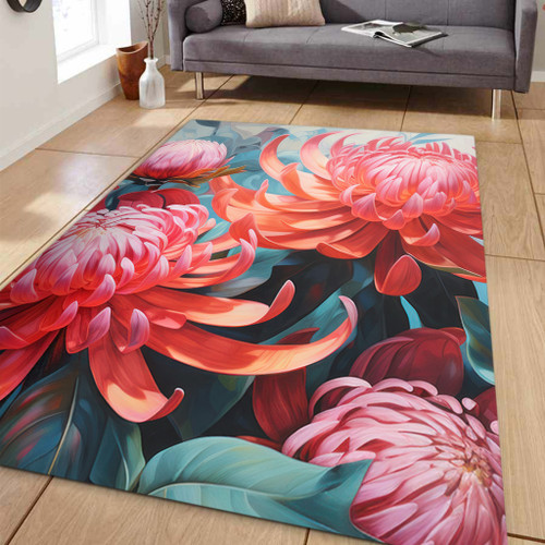 Australia Waratah Area Rug - Waratah Oil Painting Abstract Ver5 Area Rug