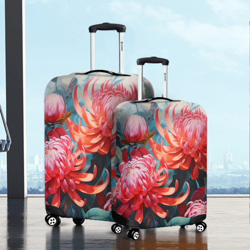 Australia Waratah Luggage Cover - Waratah Oil Painting Abstract Ver5 Luggage Cover