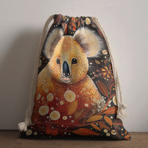 Australia Koala Drawstring Bag - Aboriginal Koala With Golden Wattle Flowers Drawstring Bag Australia Koala Drawstring Bag - Aboriginal Koala With Golden Wattle Flowers Drawstring Bag