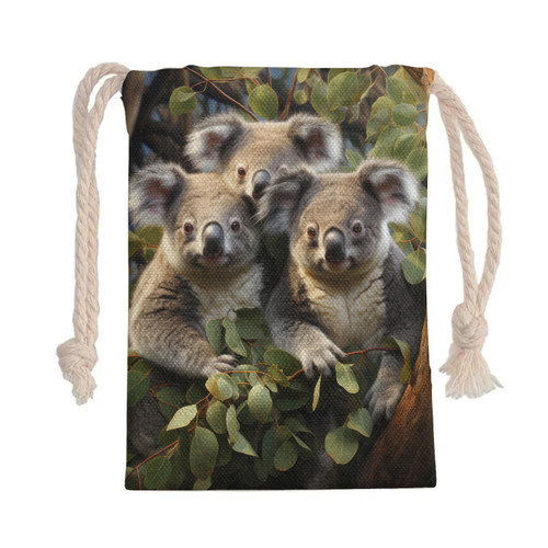 Australia Koala Drawstring Bag - Three Koalas with Gum Trees Ver1 Drawstring Bag Australia Koala Drawstring Bag - Three Koalas with Gum Trees Ver1 Drawstring Bag