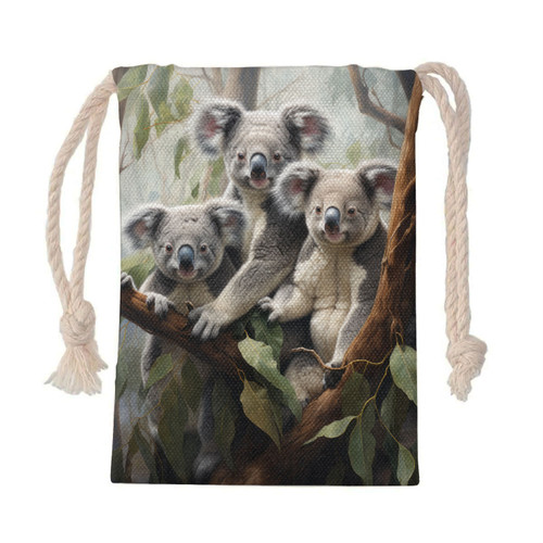 Australia Koala Drawstring Bag - Three Koalas with Gum Trees Ver2 Drawstring Bag Australia Koala Drawstring Bag - Three Koalas with Gum Trees Ver2 Drawstring Bag