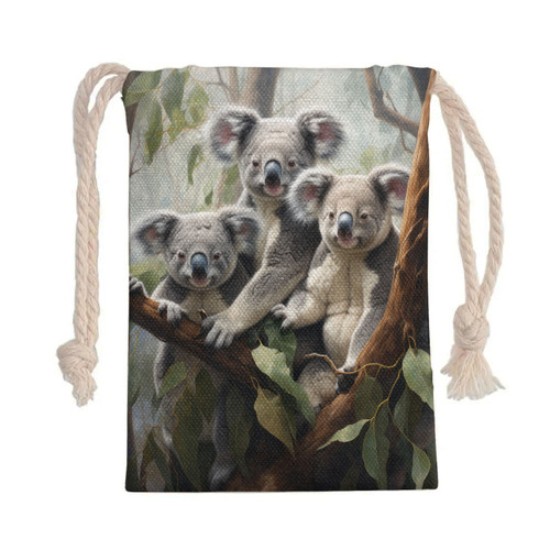 Australia Koala Drawstring Bag - Three Koalas with Gum Trees Ver2 Drawstring Bag Australia Koala Drawstring Bag - Three Koalas with Gum Trees Ver2 Drawstring Bag
