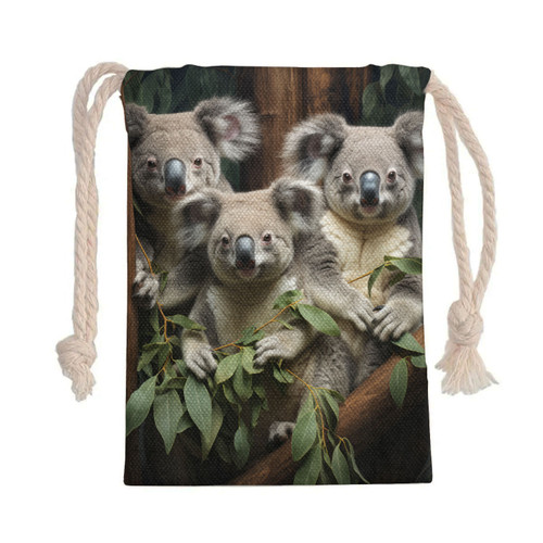 Australia Koala Drawstring Bag - Three Koalas with Gum Trees Ver3 Drawstring Bag Australia Koala Drawstring Bag - Three Koalas with Gum Trees Ver3 Drawstring Bag