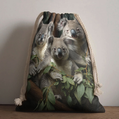 Australia Koala Drawstring Bag - Three Koalas with Gum Trees Ver3 Drawstring Bag Australia Koala Drawstring Bag - Three Koalas with Gum Trees Ver3 Drawstring Bag