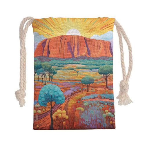 Australia Urulu Drawstring Bag - Urulu Mountain Oil Painting Art  Drawstring Bag