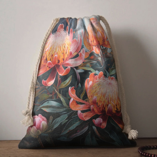 Australia Waratah Drawstring Bag - Waratah Oil Painting Abstract Ver2 Drawstring Bag