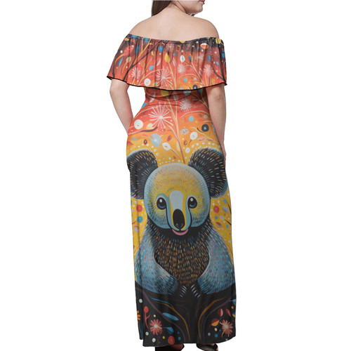 Australia Koala Off Shoulder Long Dress - Aboriginal Koala With Flowers Off Shoulder Long Dress Australia Koala Off Shoulder Long Dress - Aboriginal Koala With Flowers Off Shoulder Long Dress