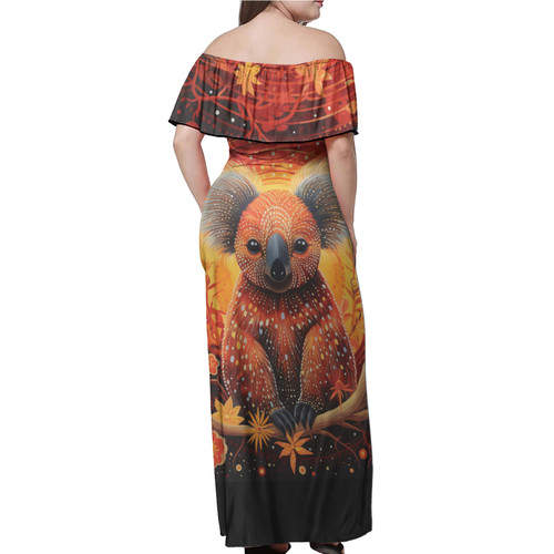 Australia Koala Off Shoulder Long Dress - Dreaming Art Koala Aboriginal Inspired Off Shoulder Long Dress Australia Koala Off Shoulder Long Dress - Dreaming Art Koala Aboriginal Inspired Off Shoulder Long Dress