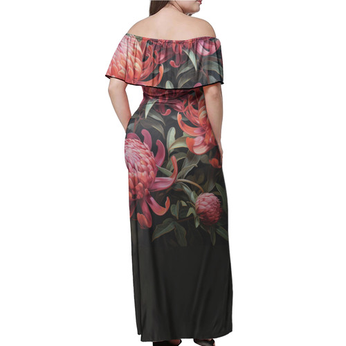 Australia Waratah Off Shoulder Long Dress - Red Waratah Flowers Fine Art Ver3 Off Shoulder Long Dress Australia Waratah Off Shoulder Long Dress - Red Waratah Flowers Fine Art Ver3 Off Shoulder Long Dress