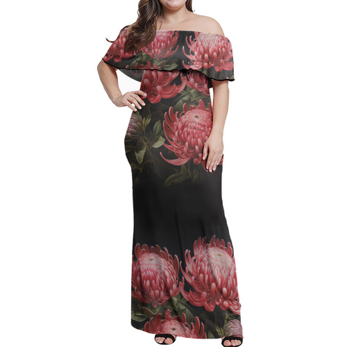 Australia Waratah Off Shoulder Long Dress - Waratah Flowers Fine Art Ver1 Off Shoulder Long Dress