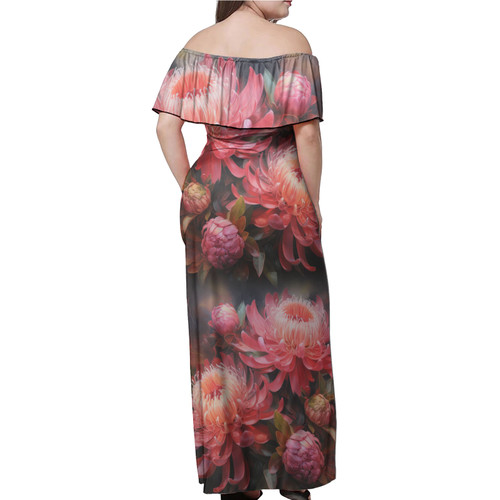 Australia Waratah Off Shoulder Long Dress - Waratah Oil Painting Abstract Ver1 Off Shoulder Long Dress Australia Waratah Off Shoulder Long Dress - Waratah Oil Painting Abstract Ver1 Off Shoulder Long Dress
