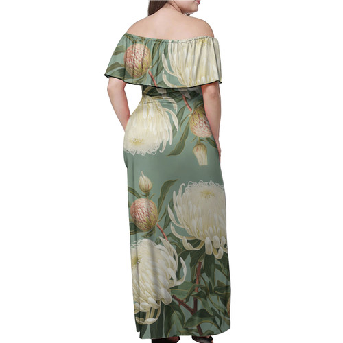 Australia Waratah Off Shoulder Long Dress - White Waratah Flowers Fine Art Ver1 Off Shoulder Long Dress Australia Waratah Off Shoulder Long Dress - White Waratah Flowers Fine Art Ver1 Off Shoulder Long Dress