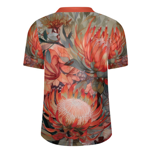 Australia Aboriginal Rugby Jersey - Aussie Red Orange Waratah Flowers Art