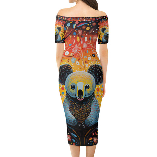 Australia Koala Short Sleeve Off Shoulder Lady Dress - Aboriginal Koala With Flowers Short Sleeve Off Shoulder Lady Dress Australia Koala Short Sleeve Off Shoulder Lady Dress - Aboriginal Koala With Flowers Short Sleeve Off Shoulder Lady Dress