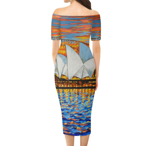 Australia Travelling Short Sleeve Off Shoulder Lady Dress - Sydney Opera House Oil Painting Art Short Sleeve Off Shoulder Lady Dress Australia Travelling Short Sleeve Off Shoulder Lady Dress - Sydney Opera House Oil Painting Art Short Sleeve Off Shoulder Lady Dress