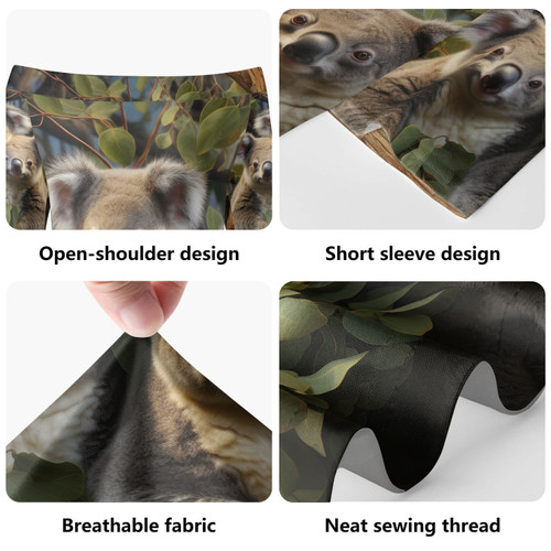 Australia Koala Short Sleeve Off Shoulder Lady Dress - Three Koalas with Gum Trees Ver1 Short Sleeve Off Shoulder Lady Dress Australia Koala Short Sleeve Off Shoulder Lady Dress - Three Koalas with Gum Trees Ver1 Short Sleeve Off Shoulder Lady Dress
