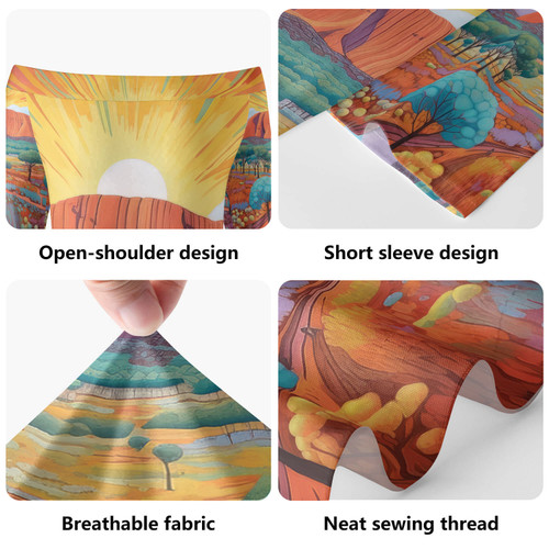 Australia Urulu Short Sleeve Off Shoulder Lady Dress - Urulu Mountain Oil Painting Art  Short Sleeve Off Shoulder Lady Dress Australia Urulu Short Sleeve Off Shoulder Lady Dress - Urulu Mountain Oil Painting Art  Short Sleeve Off Shoulder Lady Dress