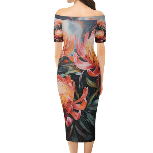 Australia Waratah Short Sleeve Off Shoulder Lady Dress - Waratah Oil Painting Abstract Ver2 Short Sleeve Off Shoulder Lady Dress Australia Waratah Short Sleeve Off Shoulder Lady Dress - Waratah Oil Painting Abstract Ver2 Short Sleeve Off Shoulder Lady Dress