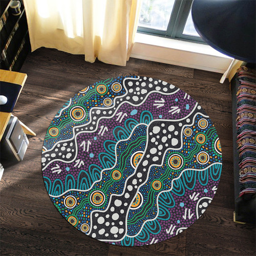 Australia Aboriginal Round Rug - Dot Painting Art Round Rug Australia Aboriginal Round Rug - Dot Painting Art Round Rug