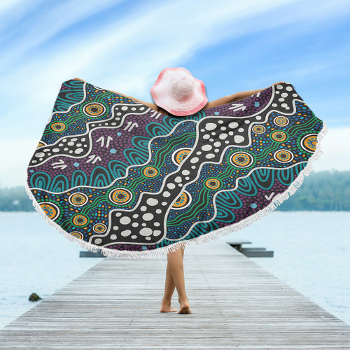 Australia Aboriginal Beach Blanket - Dot Painting Art Beach Blanket Australia Aboriginal Beach Blanket - Dot Painting Art Beach Blanket
