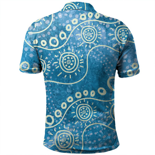 Australia Aboriginal Polo Shirt - River Scene In Aboriginal Dot Art Style Polo Shirt Australia Aboriginal Polo Shirt - River Scene In Aboriginal Dot Art Style Polo Shirt