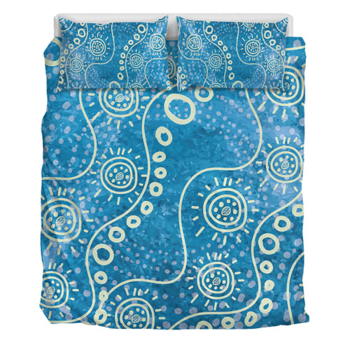 Australia Aboriginal Bedding Set - River Scene in Aboriginal Dot Art Style Bedding Set Australia Aboriginal Bedding Set - River Scene in Aboriginal Dot Art Style Bedding Set