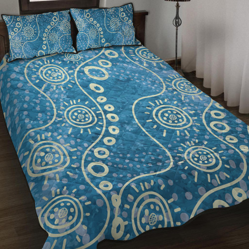 Australia Aboriginal Quilt Bed Set - River Scene in Aboriginal Dot Art Style Quilt Bed Set Australia Aboriginal Quilt Bed Set - River Scene in Aboriginal Dot Art Style Quilt Bed Set