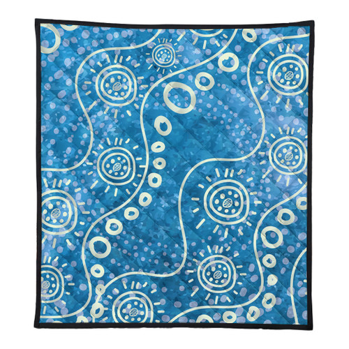 Australia Aboriginal Quilt - River Scene in Aboriginal Dot Art Style Quilt