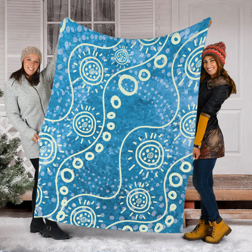 Australia Aboriginal Blanket - River Scene in Aboriginal Dot Art Style Blanket