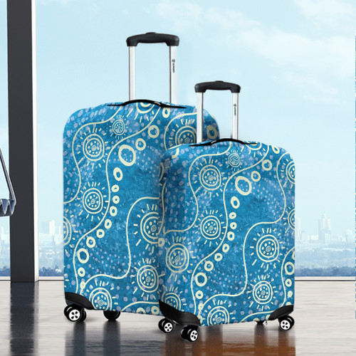 Australia Aboriginal Luggage Cover - River Scene in Aboriginal Dot Art Style Luggage Cover Australia Aboriginal Luggage Cover - River Scene in Aboriginal Dot Art Style Luggage Cover