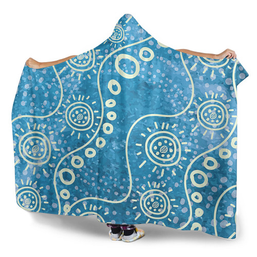 Australia Aboriginal Hooded Blanket - River Scene in Aboriginal Dot Art Style Hooded Blanket Australia Aboriginal Hooded Blanket - River Scene in Aboriginal Dot Art Style Hooded Blanket