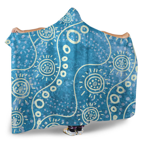 Australia Aboriginal Hooded Blanket - River Scene in Aboriginal Dot Art Style Hooded Blanket Australia Aboriginal Hooded Blanket - River Scene in Aboriginal Dot Art Style Hooded Blanket